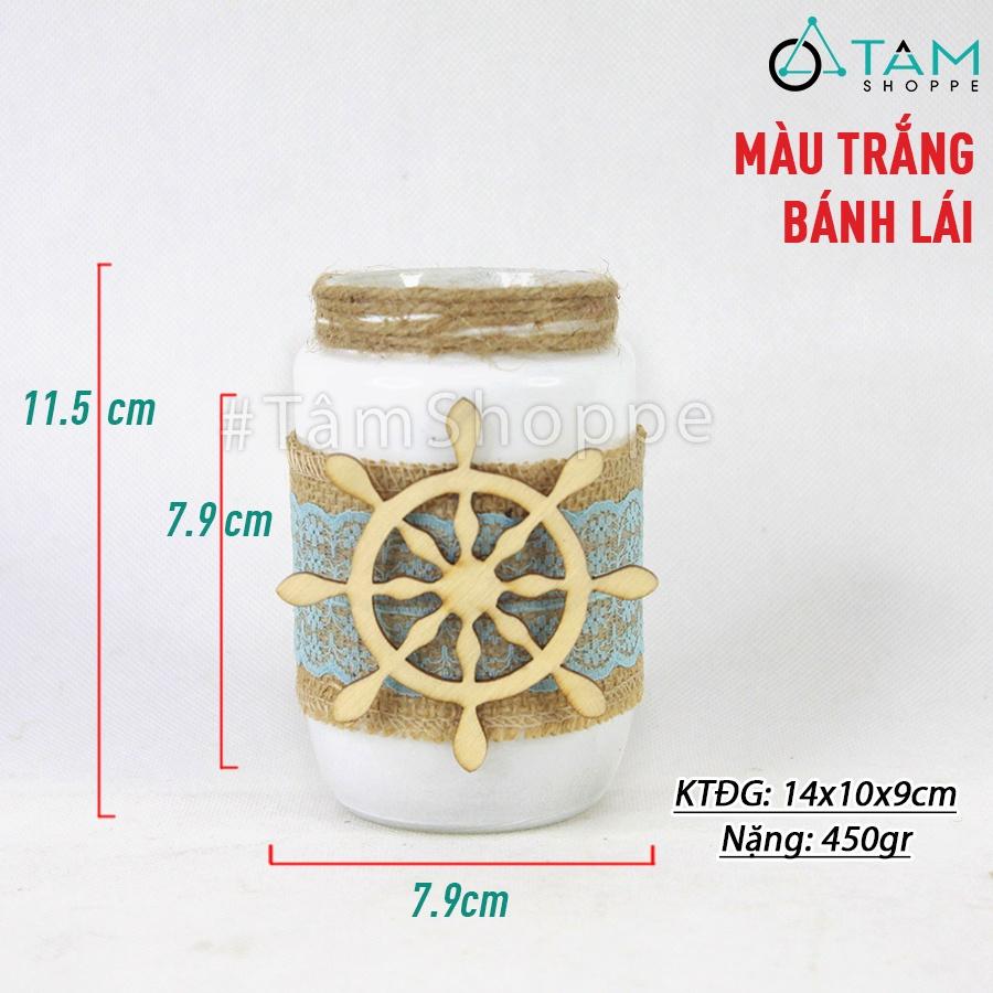 Lọ thủy tinh DIY phong cách biển bố ren phụ kiện gỗ CTT-05