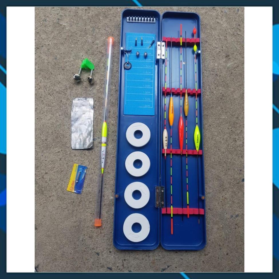 Hộp bộ phao câu đài kèm phao và phụ kiện câu đài- cần tay_hộp phao xanh+tặng kèm phao câu đêm