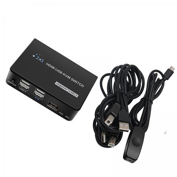2x HDMI KVM Switch 2 Port Box, 2 USB 2.0 Hub, UHD 4K@60Hz, 2 in 1 Out, USB Powered, Share 1 Set Keyboard Mouse Printer And Monitor