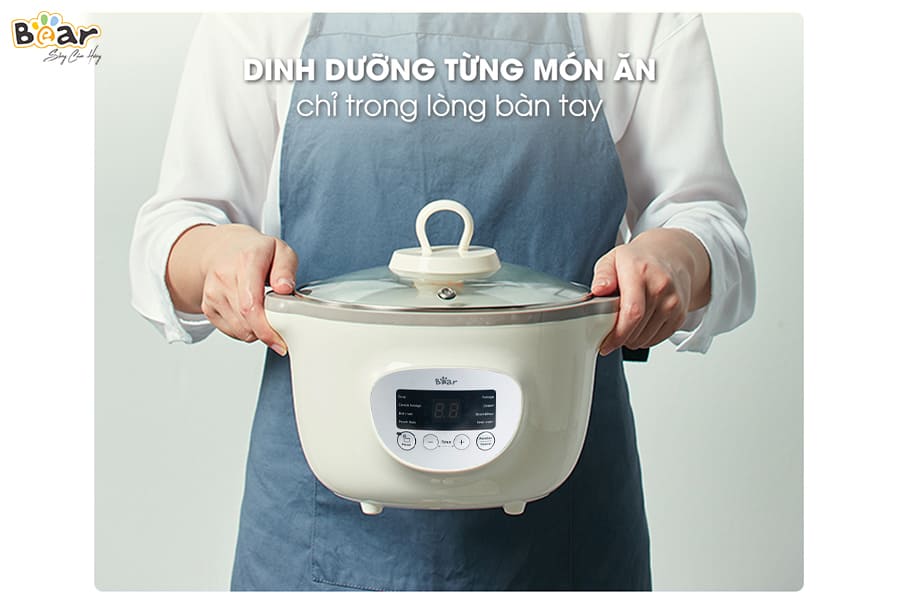 Nồi Ninh, Hấp, Nấu Cháo, Nấu Đồ Ăn Dặm Cho Bé 6 Trong 1 BEAR SUBE002 Có Lồng Hấp Dung Tích 1.6L Công Suất 200W - Hàng Chính Hãng - Hàng Chính Hãng