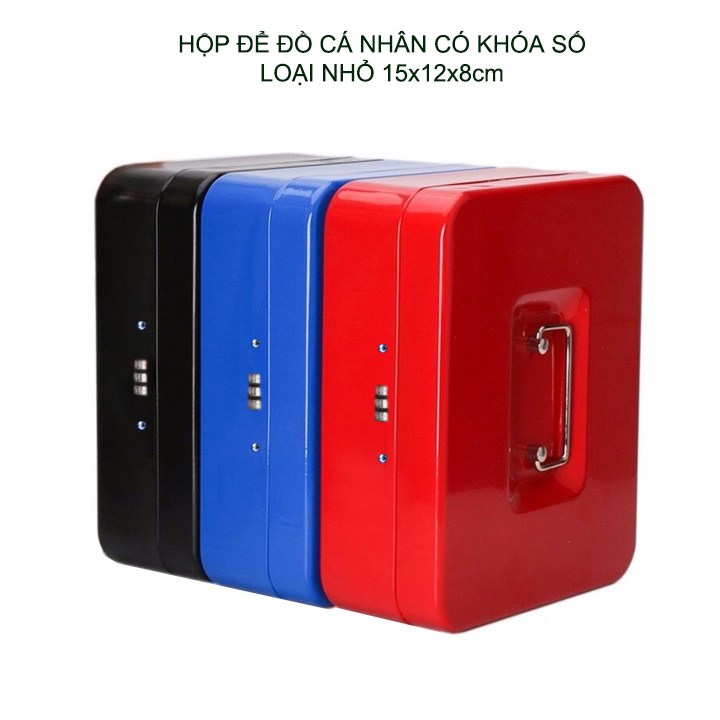 Hộp để đồ cá nhân có khóa số, bằng sắt sơn tĩnh điện, dùng để tiền, đồ trang sức, đồ cá nhân, loại nhỏ 15x12x8cm