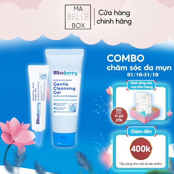 Combo Blissberry Gel giảm mụn mờ thâm 15ml và Sữa rửa mặt BHA 100ml