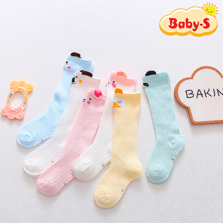 Tất vớ lưới cổ cao chống muỗi cho bé 0-3 tuổi chất cotton chống trơn trượt hình thú ngộ nghĩnh phối màu sắc đáng yêu – T018