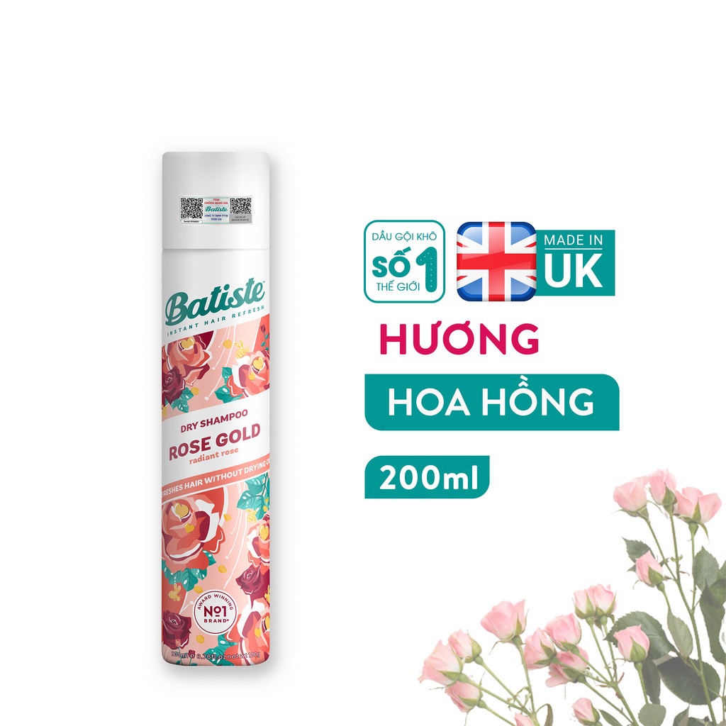 Dầu Gội Khô Batiste Hương Hoa Hồng - Batiste Dry Shampoo Rose Gold Radiant Rose 200ml