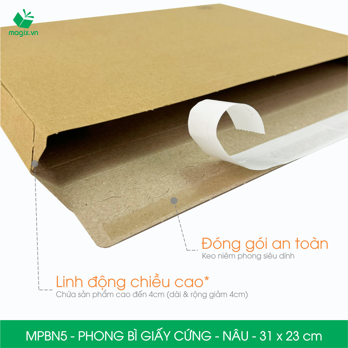 MPBN5 - 31x23 cm - Combo 60 phong bì giấy cứng đóng hàng màu nâu thay thế túi gói hàng