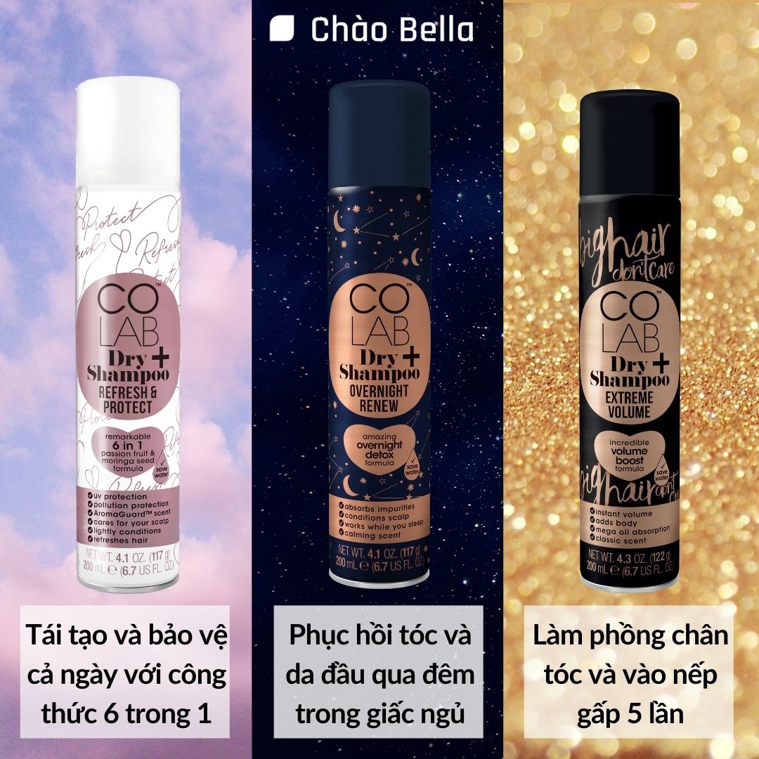 Dầu Gội Khô COLAB Plus Refresh &amp; Protect | Khử Mùi Hôi, Công Thức 6 Trong 1 Bảo Vệ Tóc Khỏi Tia UV Và Ô Nhiễm Môi Trường (200ml)