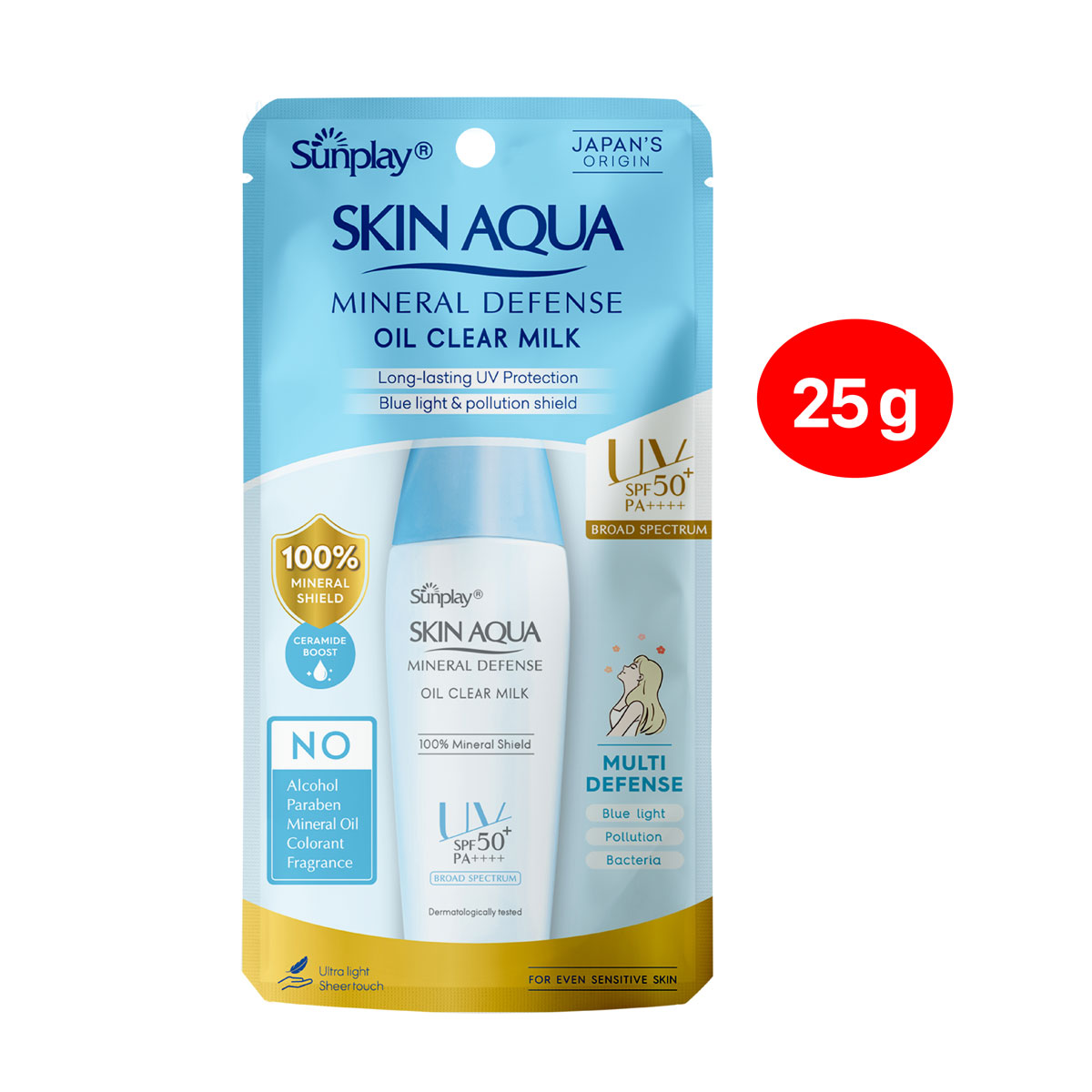 Sữa chống nắng vật lý bảo vệ da sạch dầu Sunplay Skin Aqua Mineral Defemse Oil Clear Milk SPF 50+, PA++++ (25g)