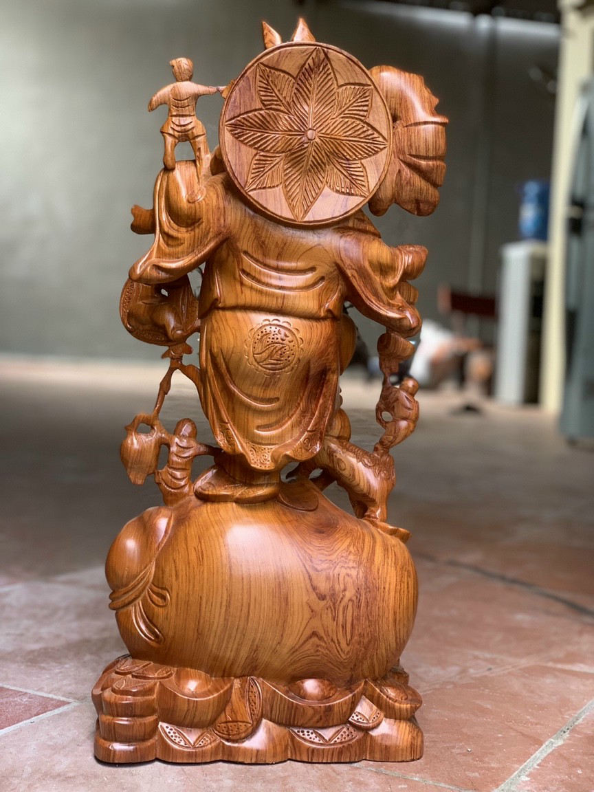 Tượng phật di lặc ngũ phúc bằng gỗ hương đá kt 60×26×15cm