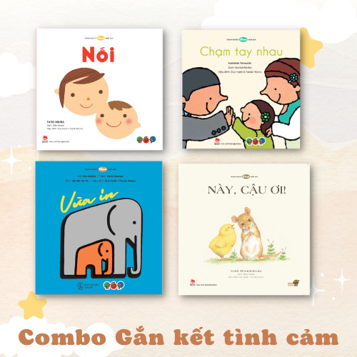 Combo 4 cuốn Ehon GẮN KẾT TÌNH CẢM GIA ĐÌNH cho bé 0-2 tuổi LÀM QUEN VỚI SÁCH và phát triển đa giác quan ở trẻ. Bao gồm: Nối, Chạm tay nhau, Vừa in, Này, cậu ơi