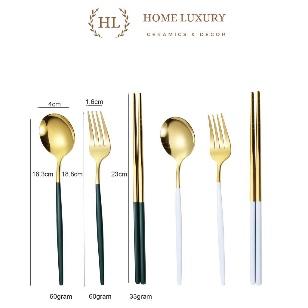 ĐŨA - SÚP - NĨA INOX CAO CẤP KHÔNG MÒN | SET THÌA NĨA INOX PHONG CÁCH TÂN CỔ ĐIỂN HOME LUXURY DECOR XANH TRẮNG