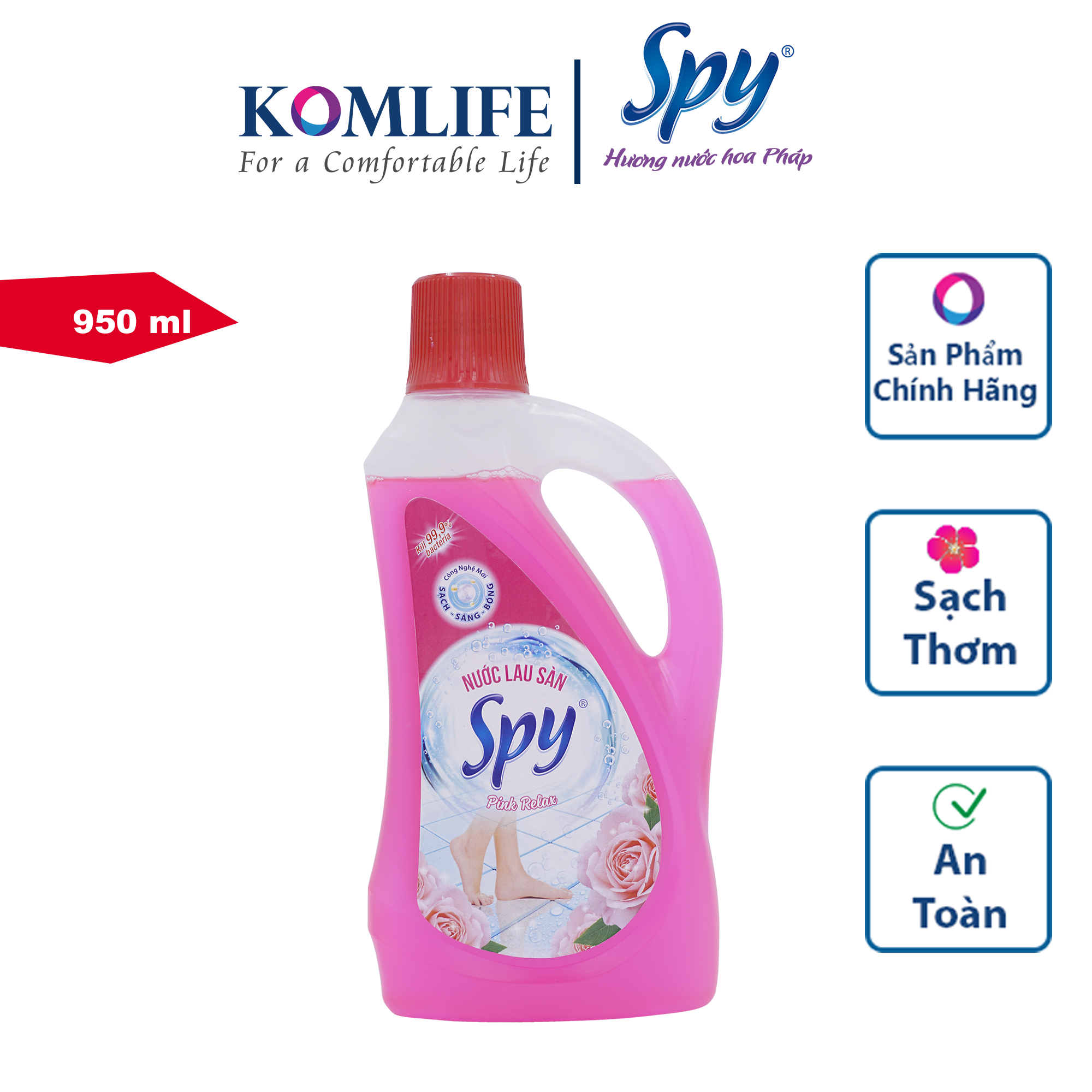 Nước lau sàn SPY 950 ml hương HỒNG Blossom thư giãn thoải mái khử mùi hôi tanh, xua đuổi côn trùng