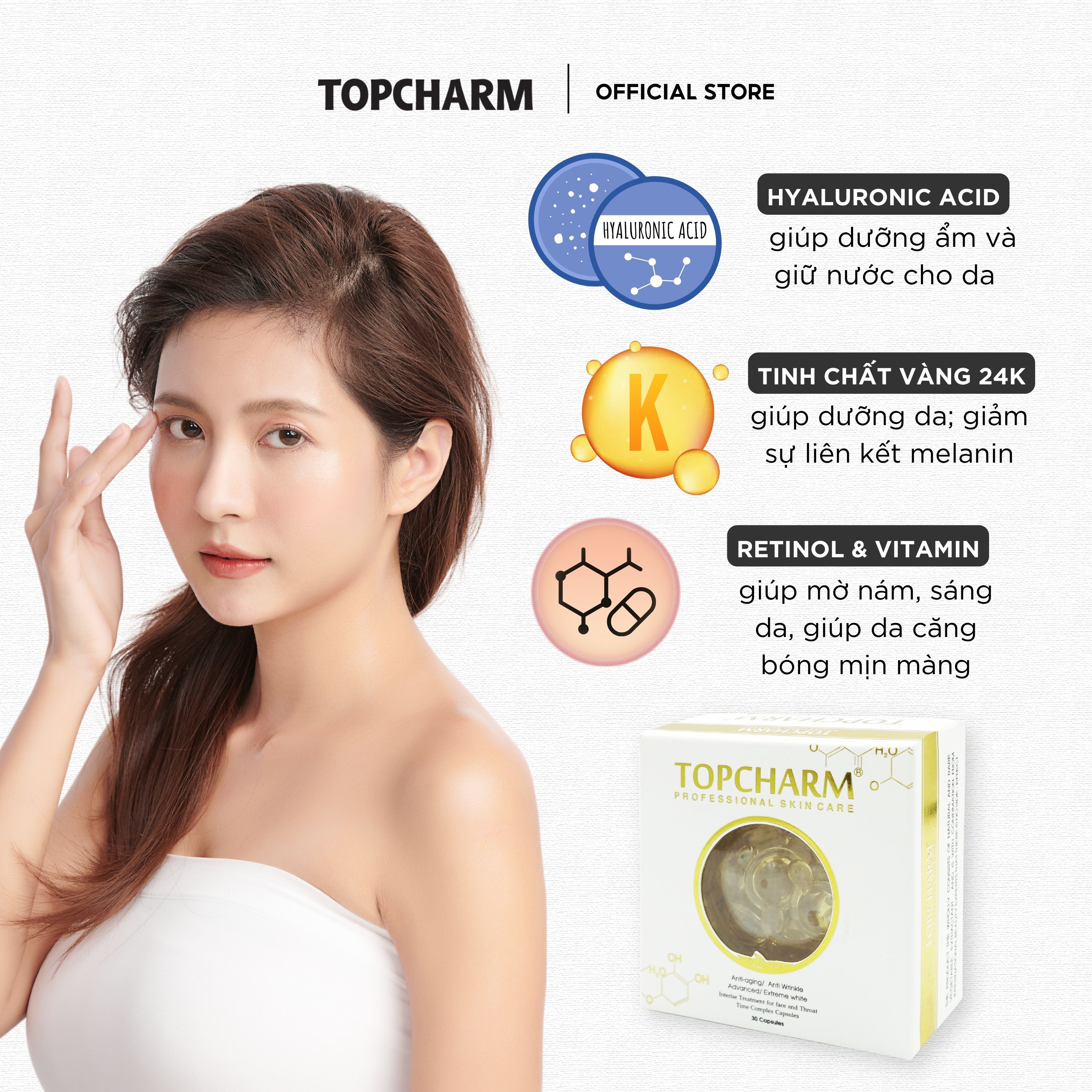 Combo kem dưỡng và serum tái tạo, săn chắc trẻ hóa, dưỡng da trắng hồng Topcharm (hàng cao cấp)