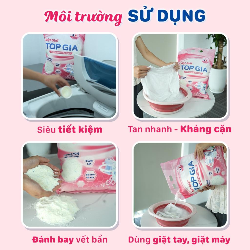 Bột Giặt TOPGIA Hương Nước Hoa Pháp, Nano Kháng Cặn, An Toàn Chăm Sóc Da Tay, Đánh Bay Vết Bẩn