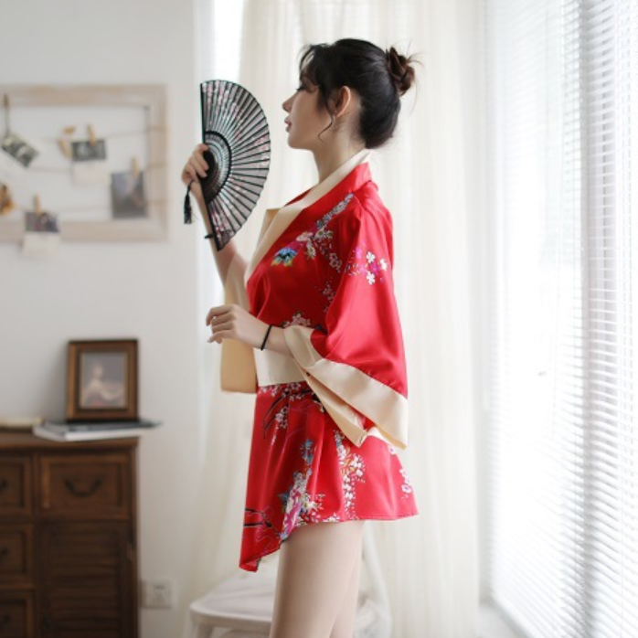 Bộ đồ ngủ kimono lụa cao cấp - Màu đỏ