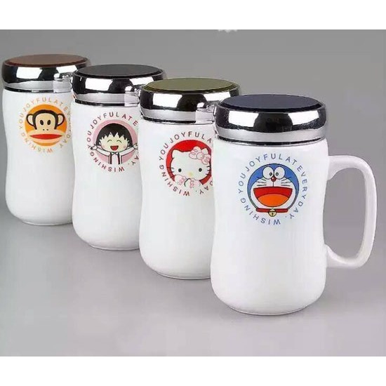 Ly Sứ Uống Trà , Cà Phê 300ml Nắp Trắng Kèm Hộp Và Dụng Cụ Cọ Rửa Ly