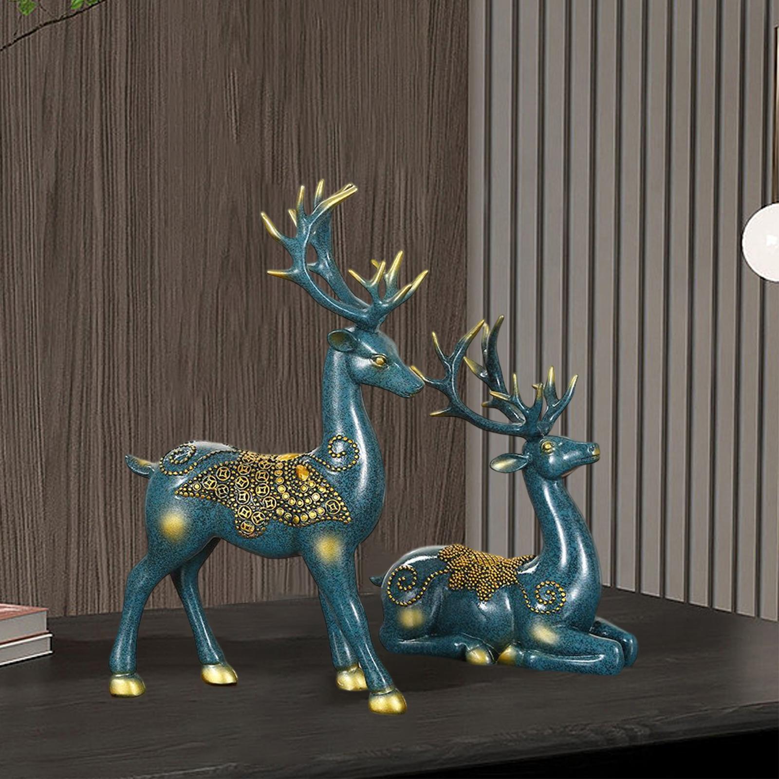 2 Pieces Deer Couple Statue Decoration Home Decor for Living Room ...