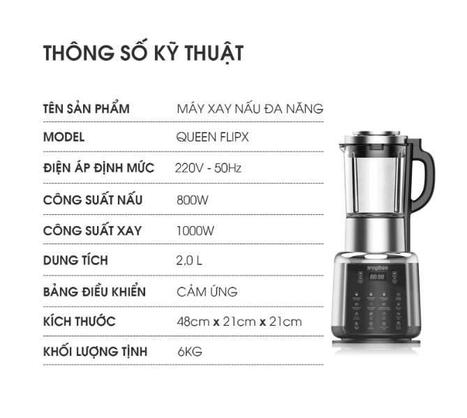 Máy Làm Sữa Hạt SNAPEE QUEEN FLIPX Thương Hiệu Mỹ Cao Cấp, 15 Chức Năng, Vệ Sinh Tự Động, Công Suất 1000W - Hàng Chính Hãng