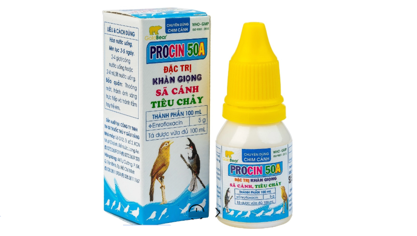 1 lọ Procin 50A trị khàn giọng, sã cánh, tiêu chảy cho chim cảnh, vẹt