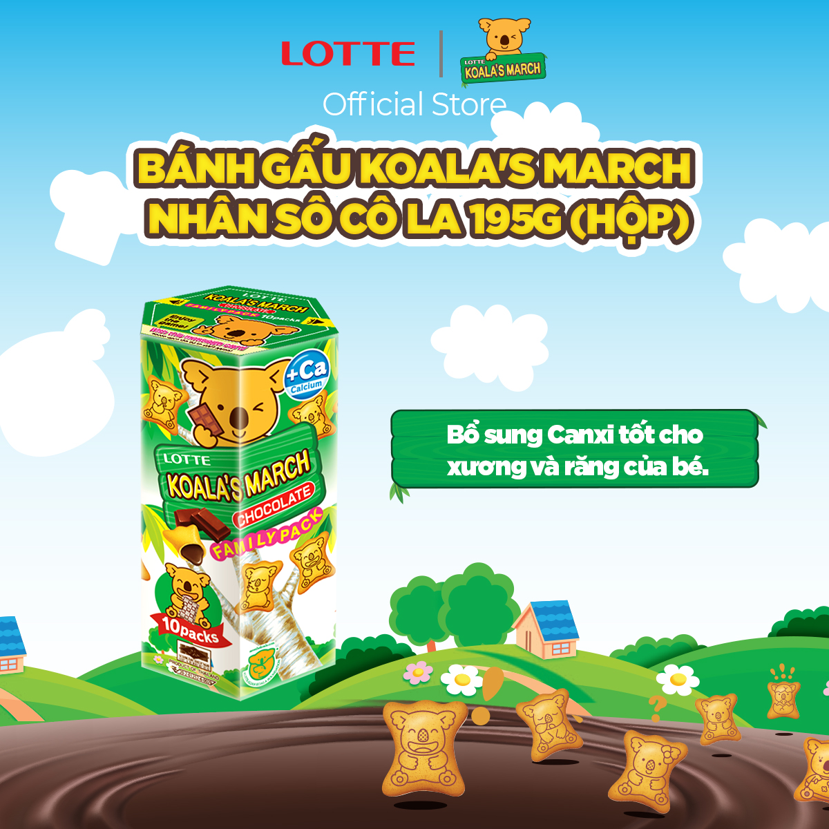 Bánh gấu Koala's March nhân sô cô la 195 g (hộp)