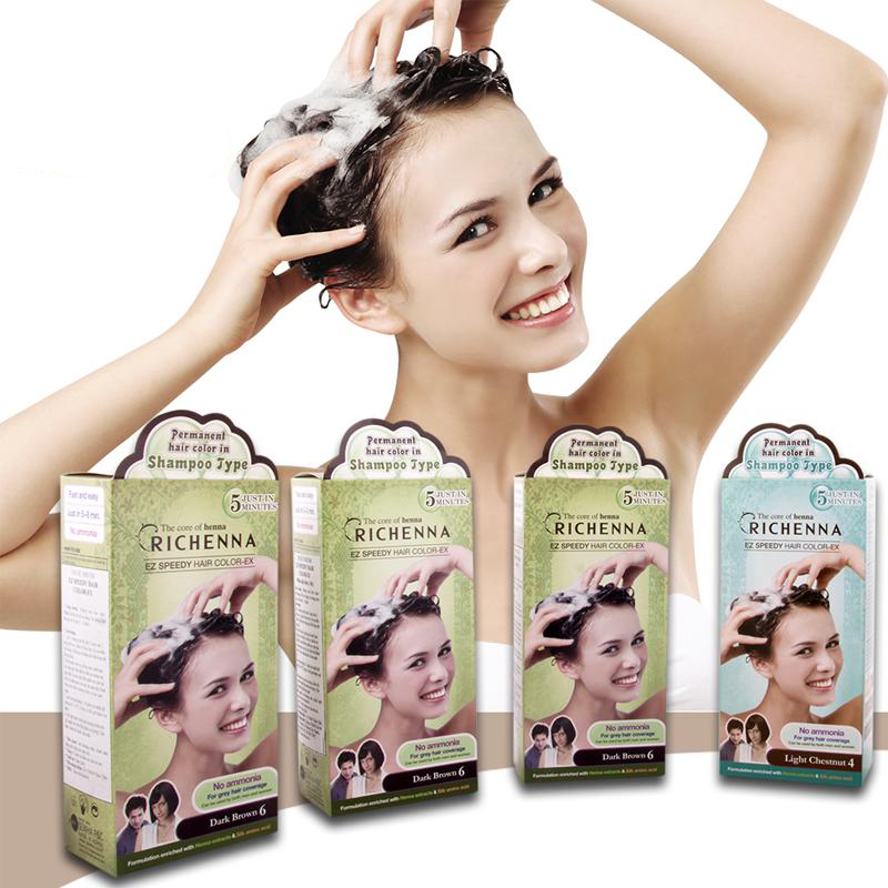 Thuốc nhuộm tóc phủ bạc thảo dược dạng dầu gội Richenna EZ Speedy Hair Color-EX Hàn Quốc màu nâu hạt dẻ sáng