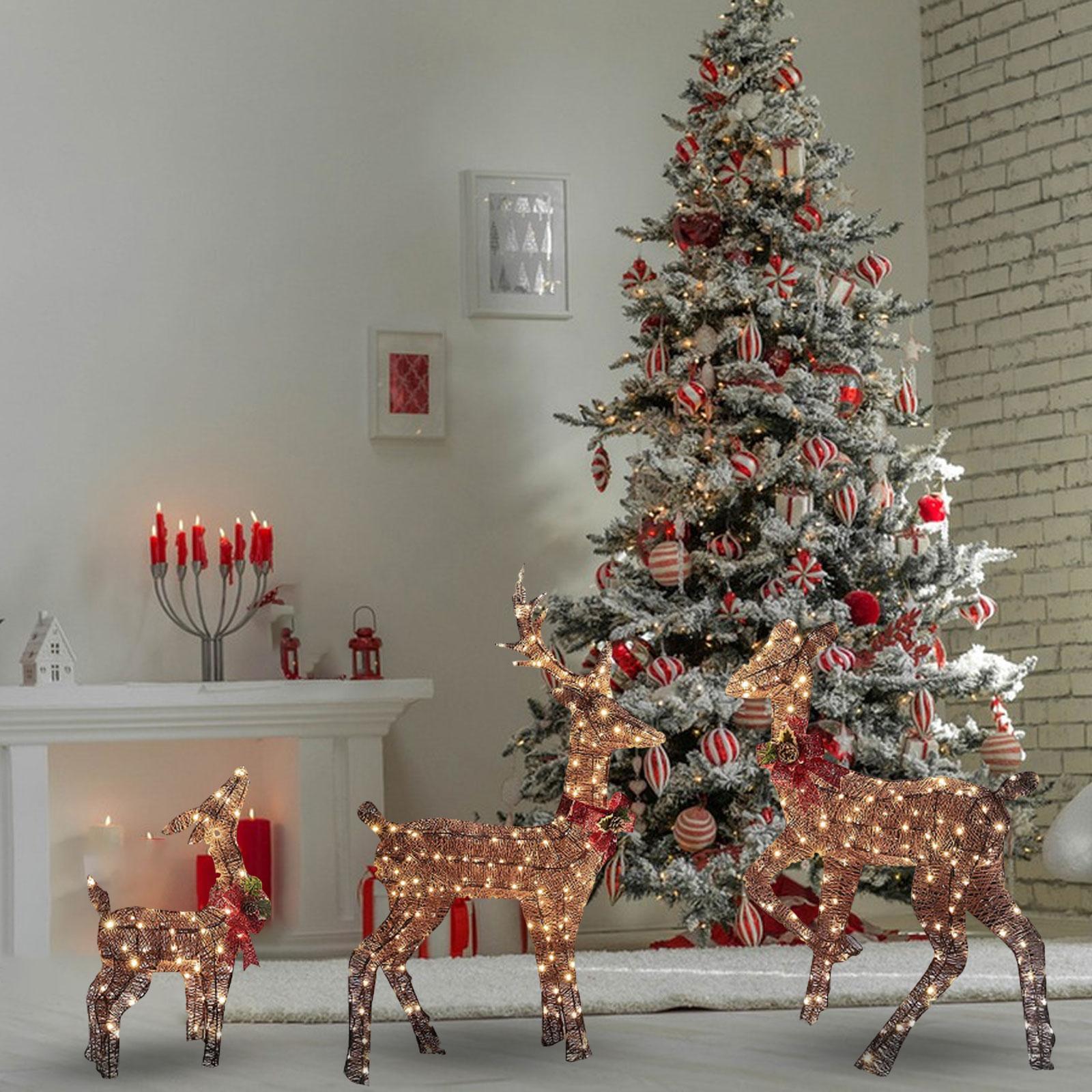 Christmas Lighted Reindeers Decor with Red Bow Ornament Props for Yard Lawn