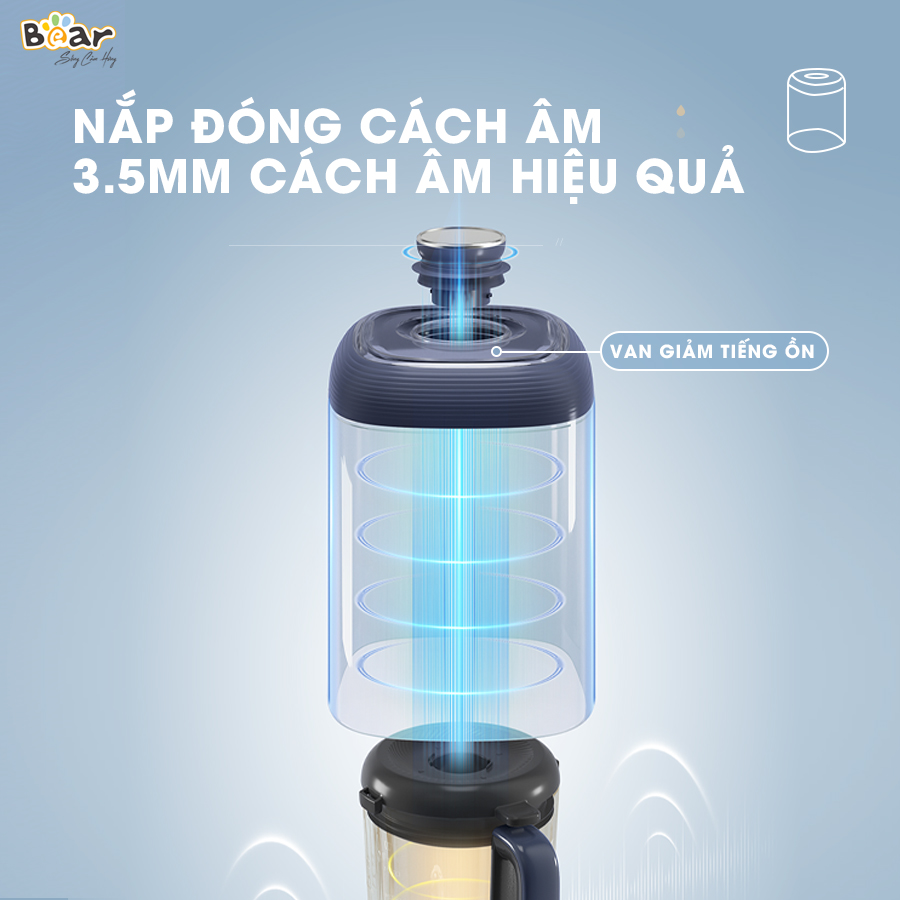 Máy Xay Nấu Đa Năng Bear 1,5L Chống Ồn Cao Cấp, Làm Sữa Hạt, Sinh Tố Tiện Lợi PBJ-B06S2 - Hàng chính hãng