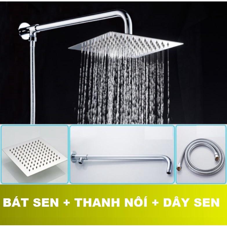 Đủ bộ bát sen VUÔNG tắm đứng kèm dây nối bằng Inox sáng bóng tiện lợi gồm bát sen cần treo bát và dây sen