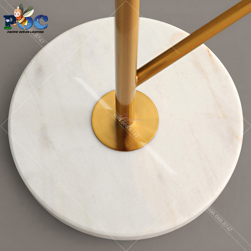 Đèn Cây Đọc Sách Sang Trọng Trang Trí Phòng Khách - Đèn Sàn Đứng Sofa Thân Hợp Kim Cao cấp Mạ Vàng Đế Đá Tự Nhiên POC ML6015