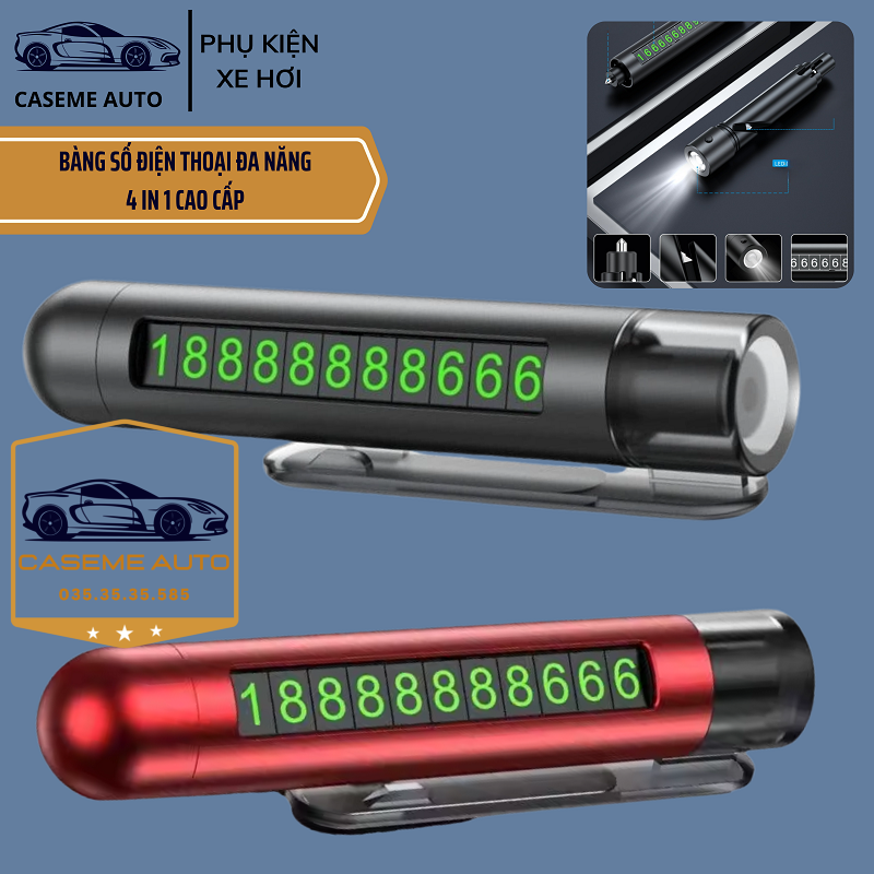 Búa thoát hiểm ô tô 4in1 – Phá kính, cắt dây an toàn, đèn pin LED, bảng số điện t hoại ẩn tiện lợi - Hàng Nhập Khẩu