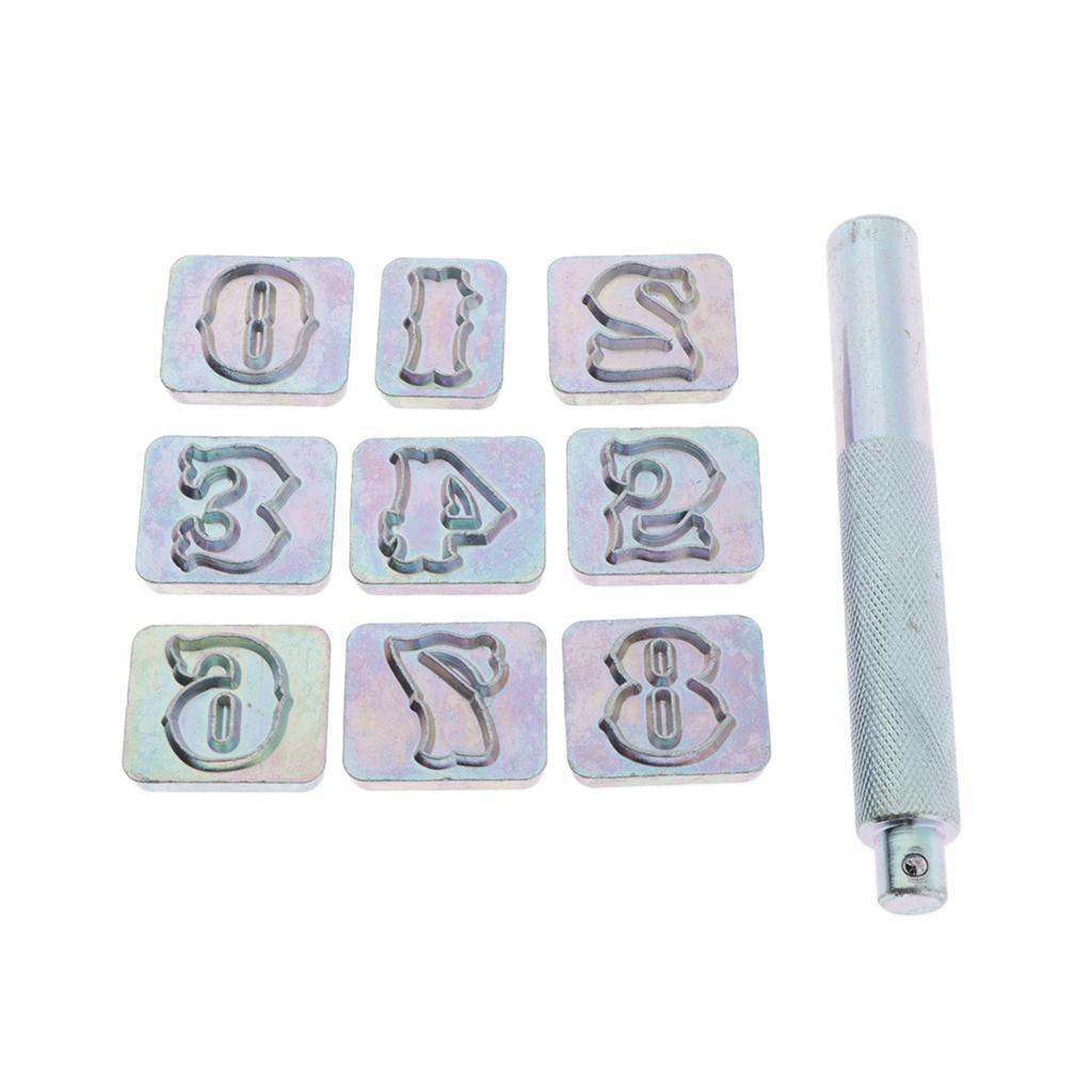 10pcs Zinc Alloy Number 0~8 Stamp Punch Tool Kit Leathercraft Hand Stamp Set