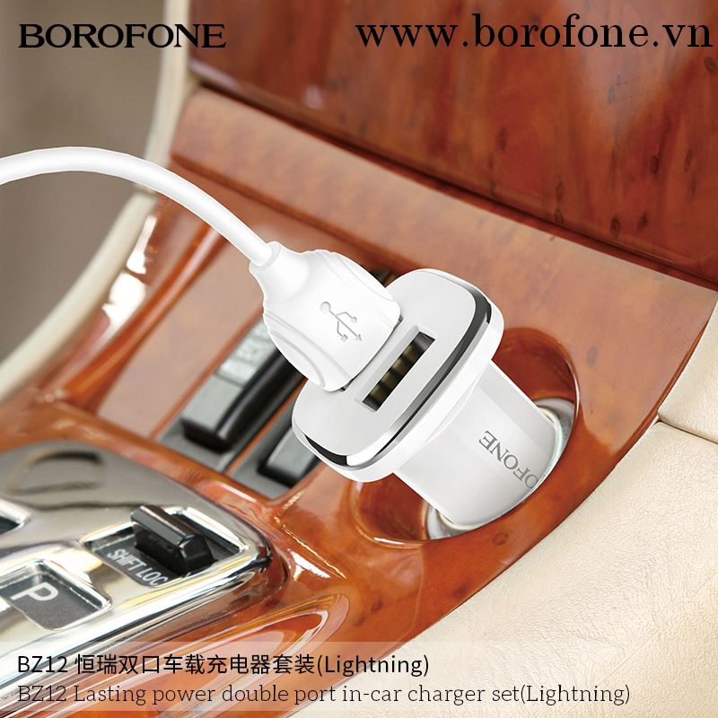 Bộ Sạc Dành Cho Borofone 2 Cổng Usb Trên Ô Tô Cổng LN Cho IP BZ12 2.4A Hàng Chính Hãng