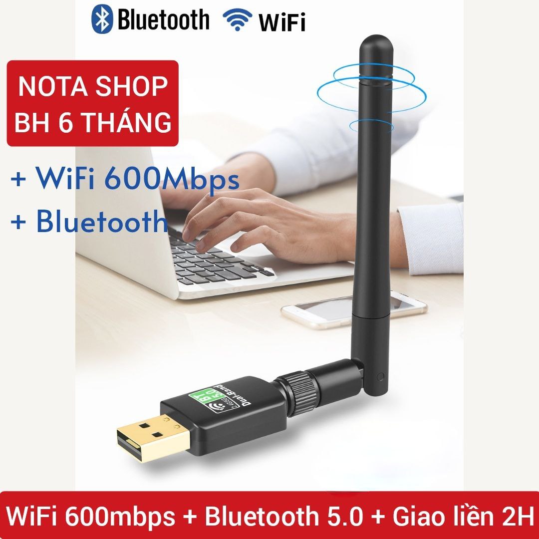 USB WiFi + BLUETOOTH 600Mbps 5G , đầu thu wifi cho pc laptop card mạng wifi bluetooth - Nota 600Mbps + Bluetooth 5.0 + AT Ngắn