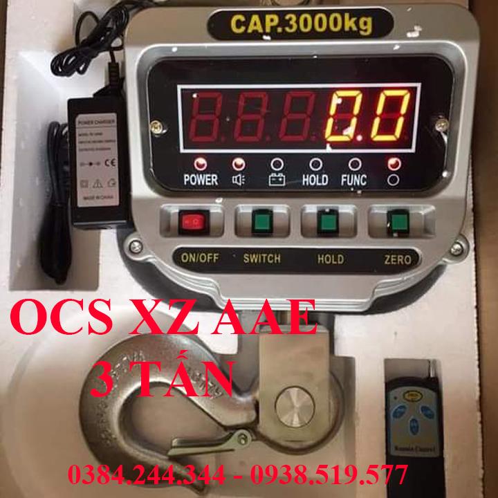 Cân treo điện tử, cân móc cẩu OCS XZ AAE, Mức cân tối đa 3 tấn, độ chia 1kg, Móc treo xoay 360 độ có khóa chống trượt