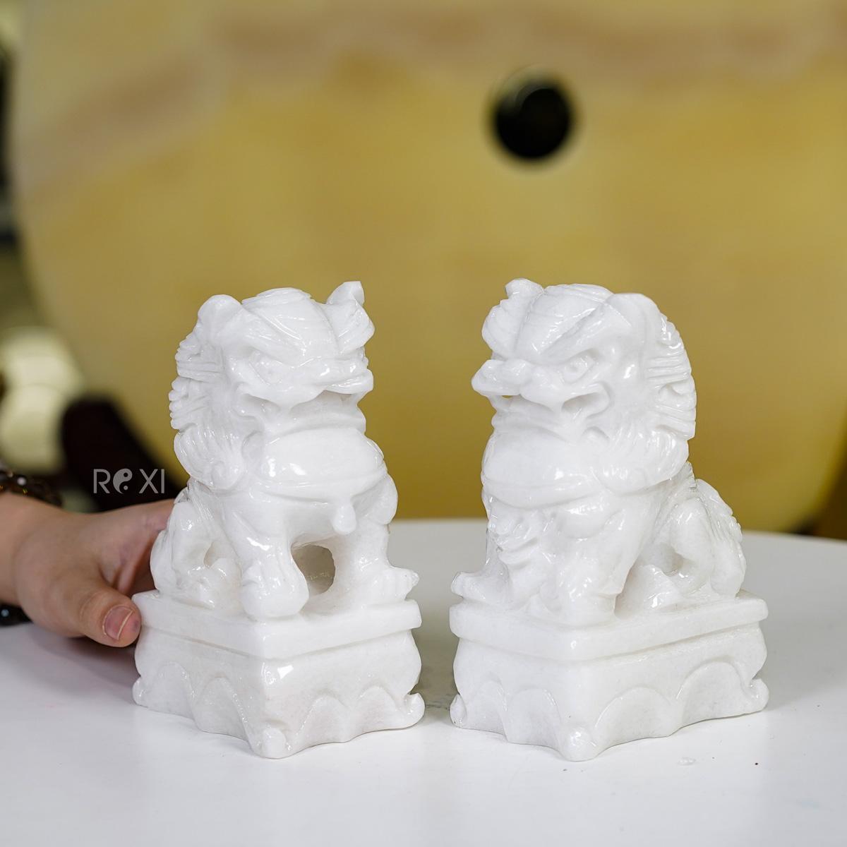 Cặp Kỳ Lân đá trắng 15cm