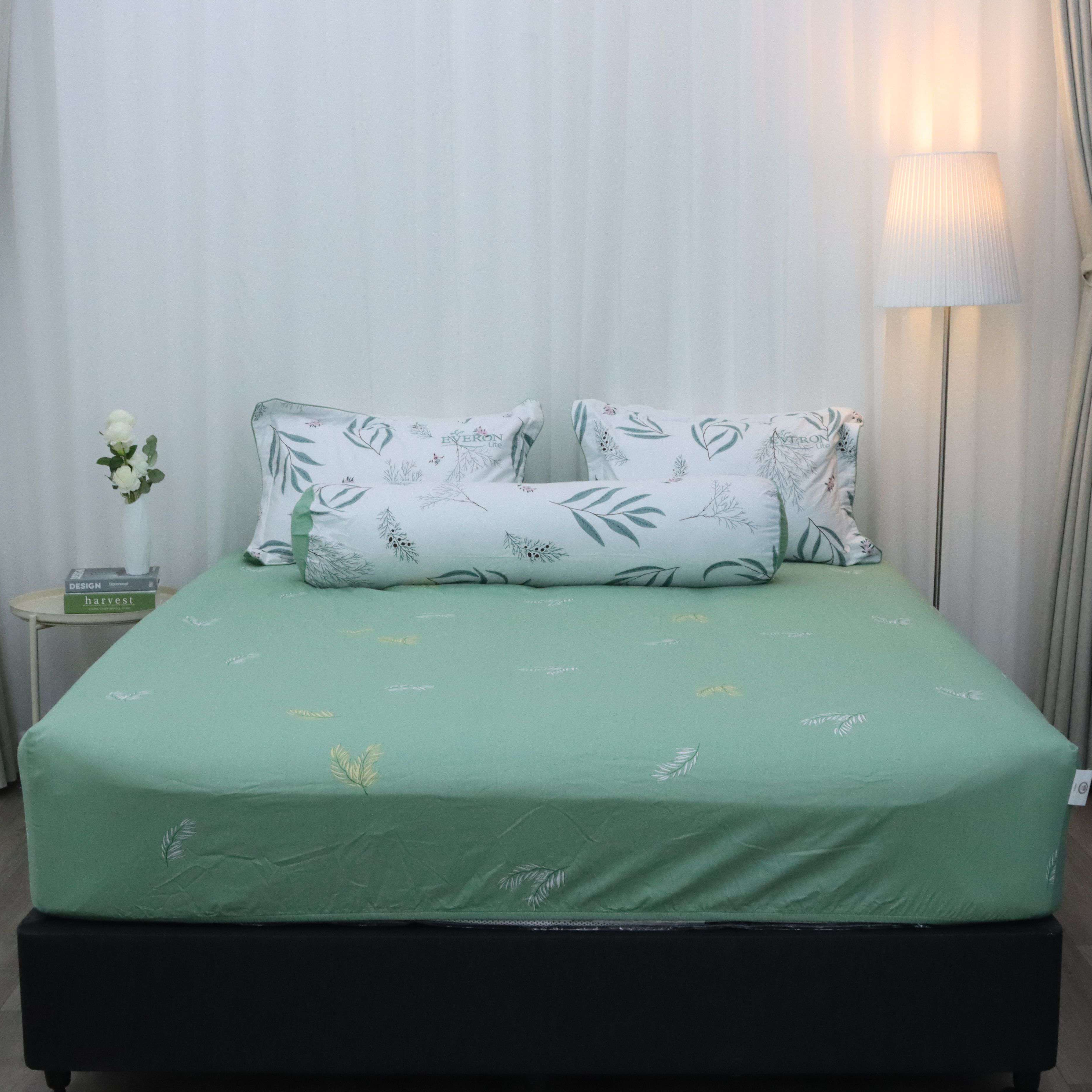 Bộ ga giường Everon Lite ELCP 201  Cotton Xanh phối trắng (4 món)