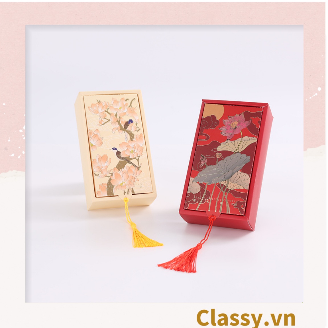 Q904 - - Hộp giấy cổ điển bằng giấy tự gấp đựng quà tặng kèm ruy băng