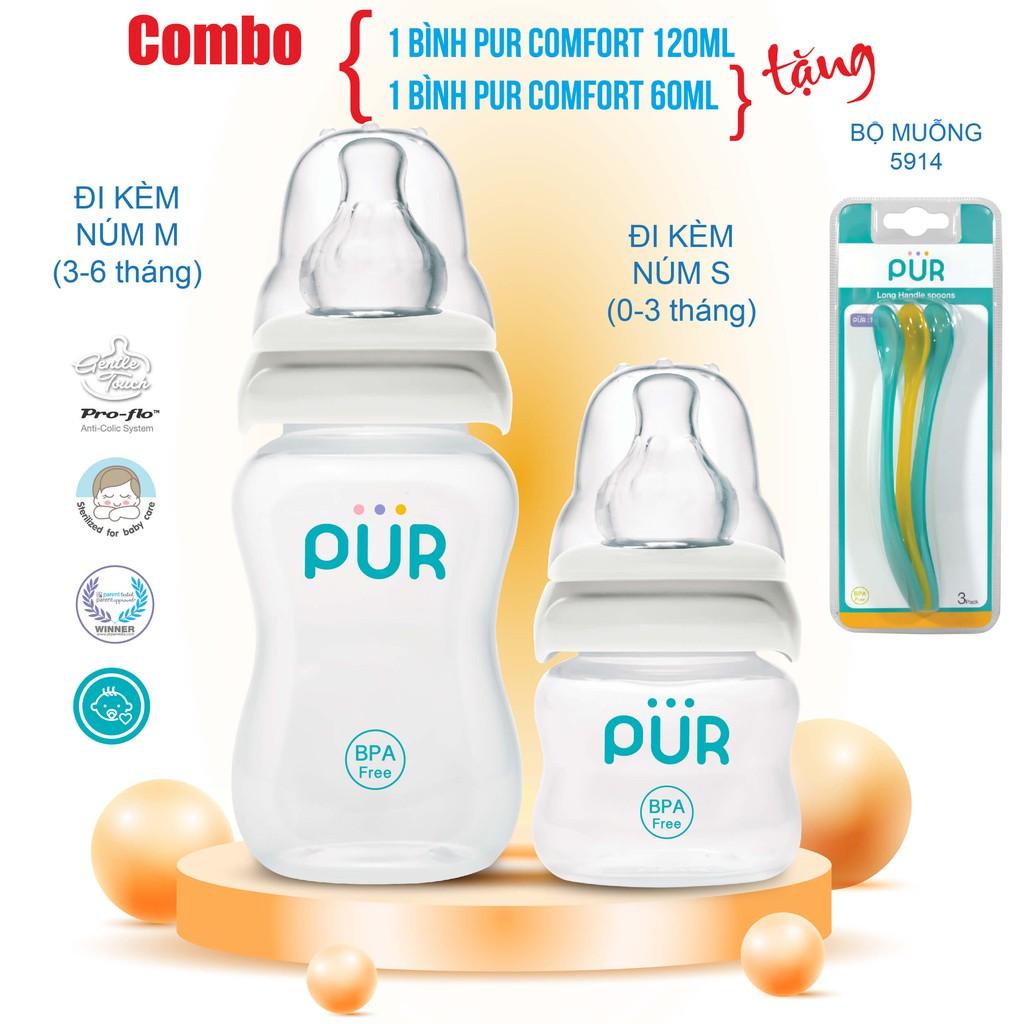 Combo 2 bình Pur Comfort Feeder 60ml, 120ml, tặng bộ muỗng