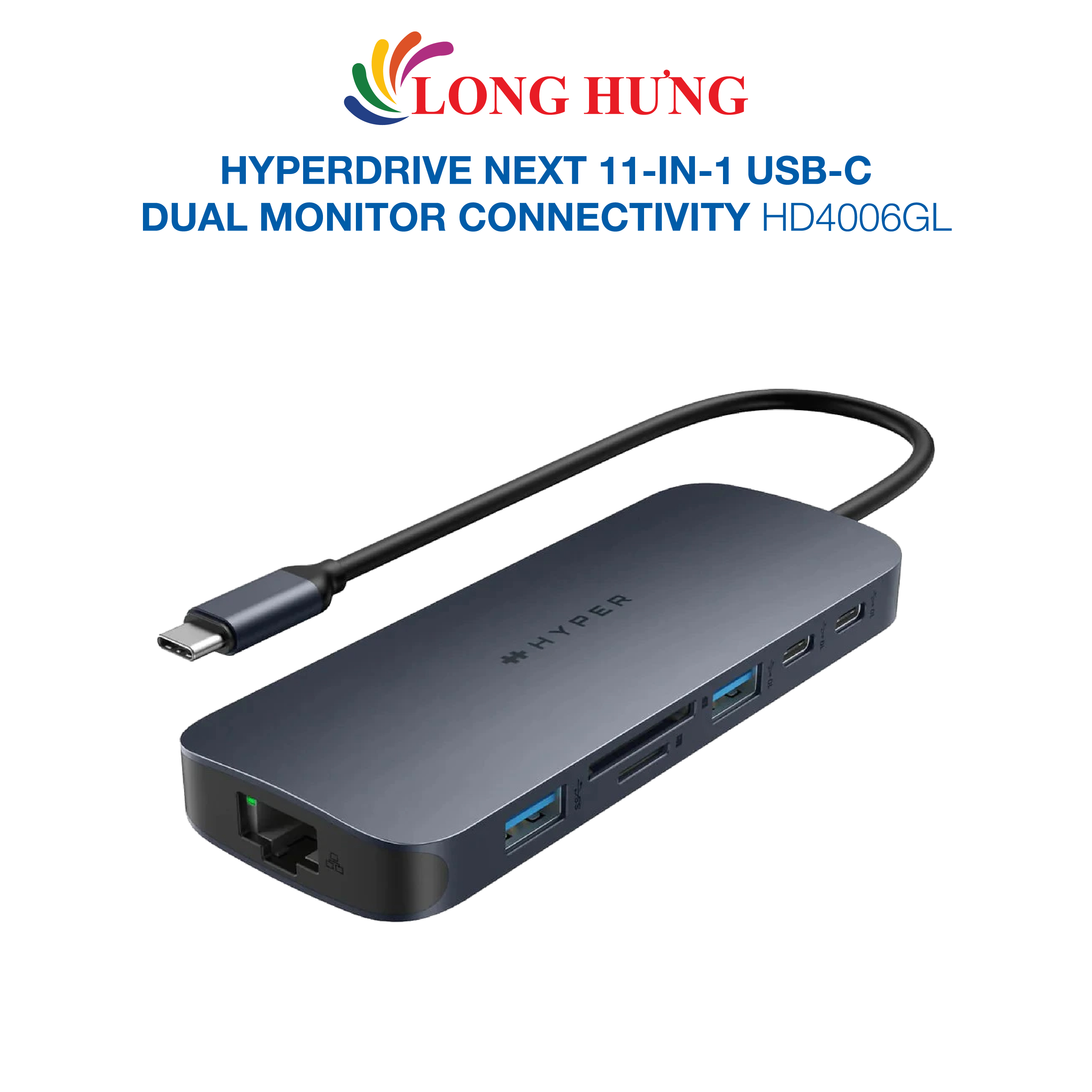 Cổng chuyển đổi HyperDrive Next 11-in-1 USB-C Dual Monitor Connectivity HD4006GL - Hàng chính hãng