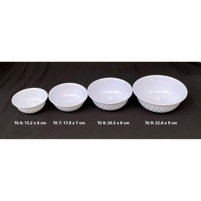 Tô tròn sâu 6/7/8nhựa Melamine đường kính 15/18/20cm màu trắng, bền bỉ, an toàn