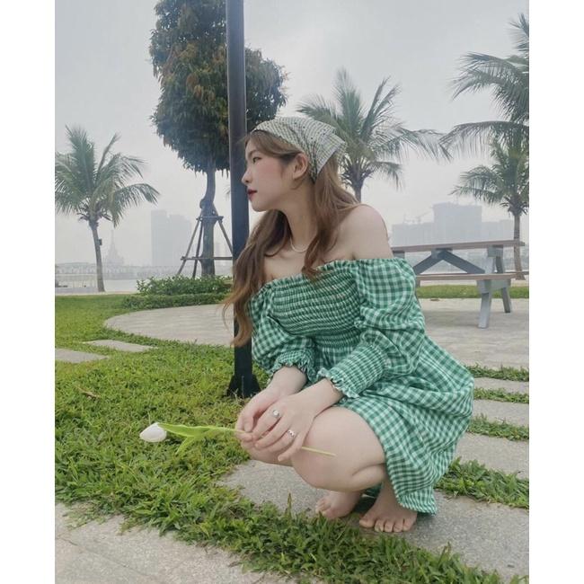 Váy nơ ngực kẻ xanh 68108
