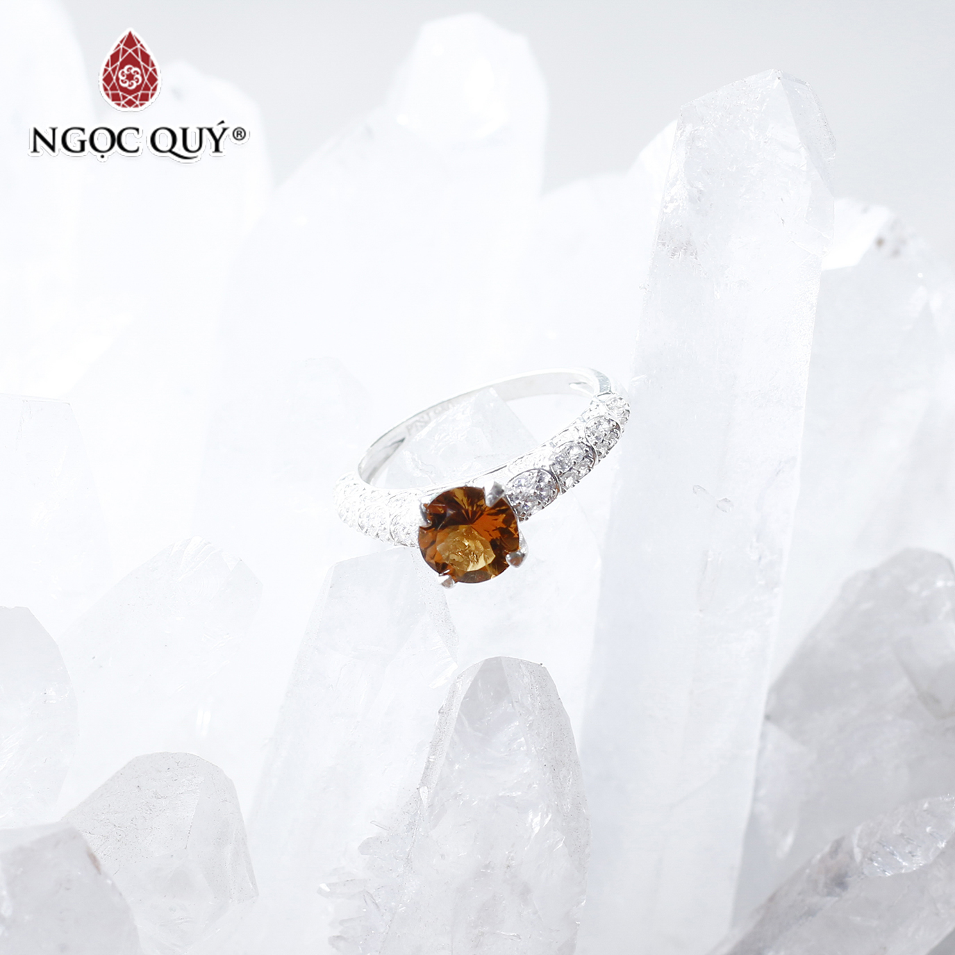 Nhẫn bạc nữ đá Citrine mệnh thổ, kim - Ngọc Quý Gemstones