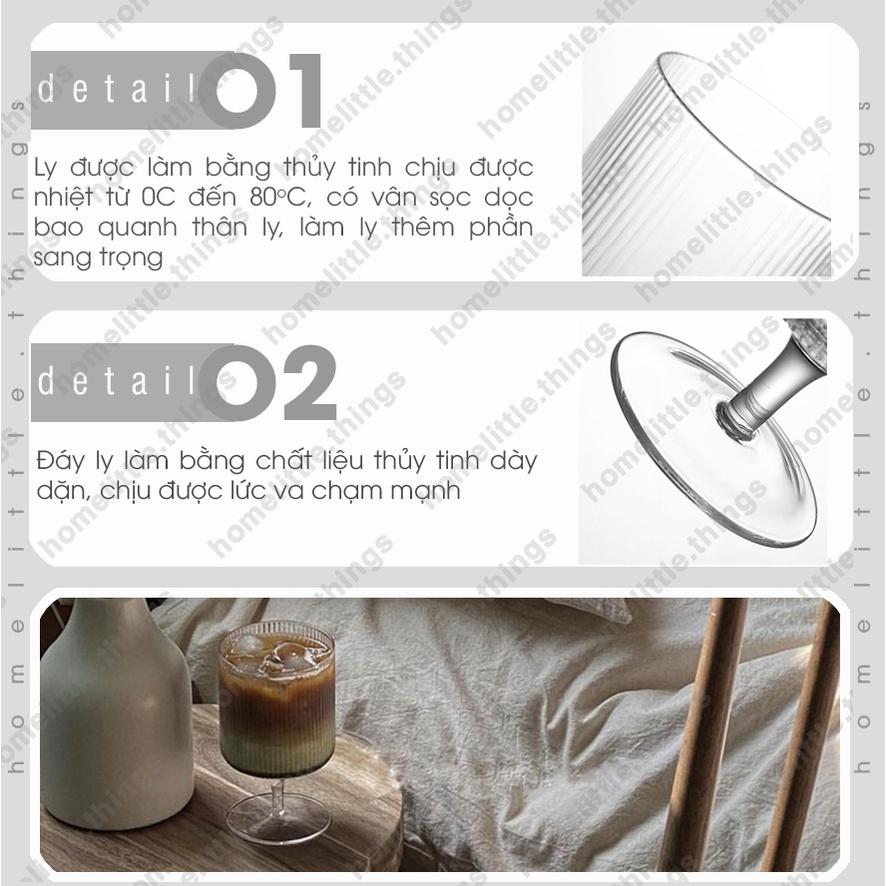 Ly, cốc thủy tinh đế cao uống nước & cà phê, vân sọc dọc sang trọng