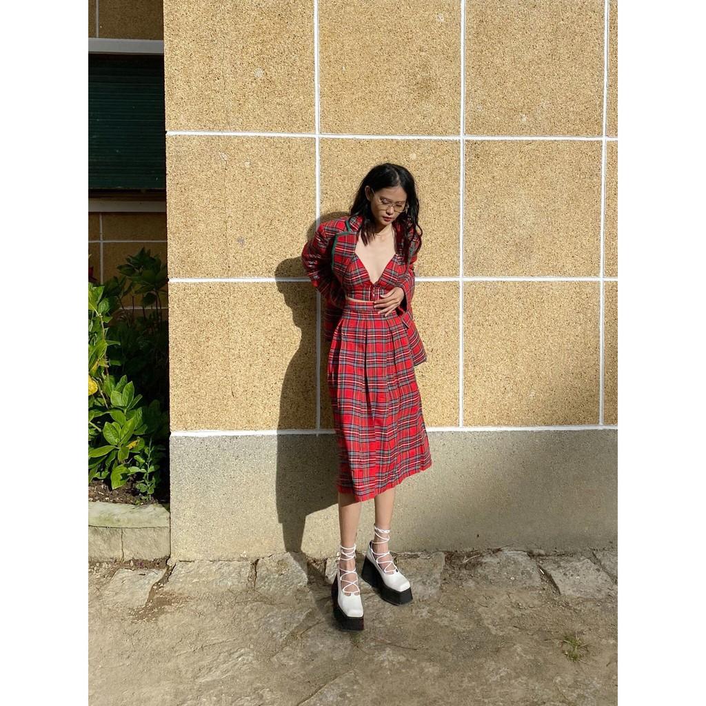 Áo Ngực Khoét Chữ V Caro Đỏ TARTAN - Caro Bralette / Red