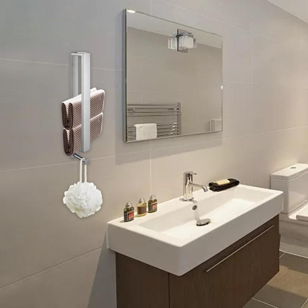 Towel Bar Rod Wall Mounted Adhesive Bathroom Towel Rail Rack Light Gray
