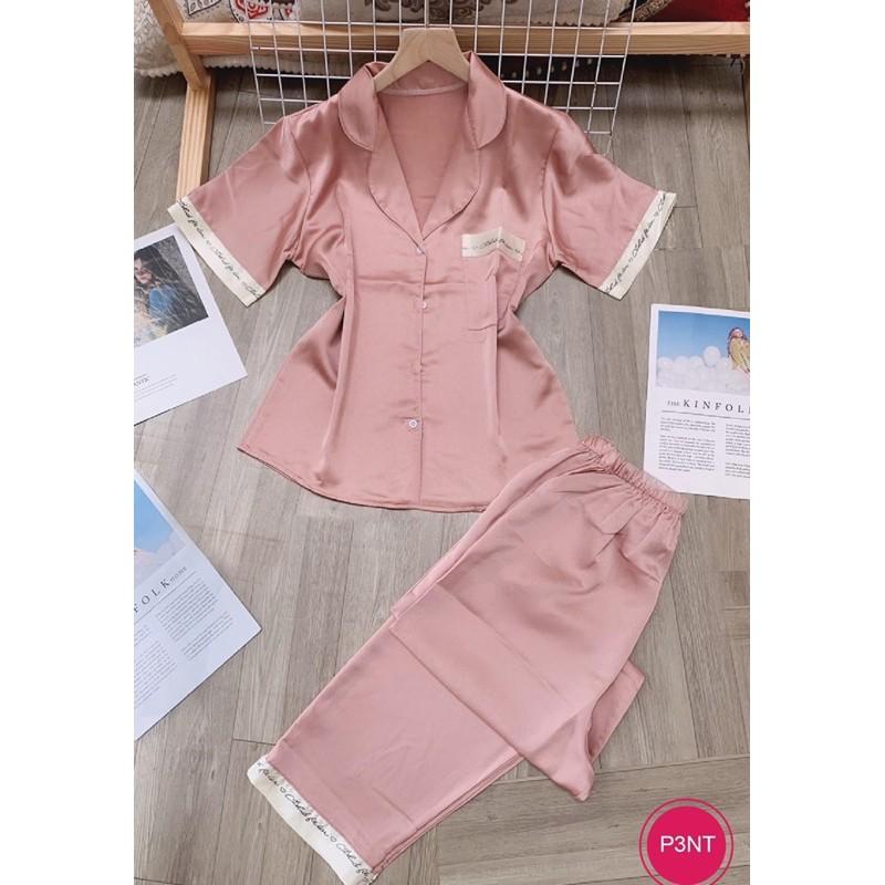 Bộ pijama mặc nhà tay cộc quần dài lụa satin cao cấp Xavia-P3