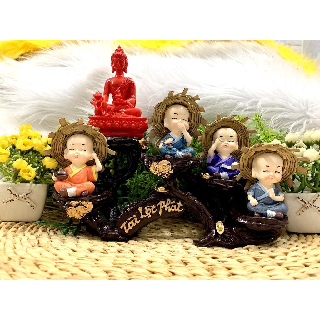 Full Set Phật Thích Ca cùng các chú tiểu Tứ Không tọa đế Tài Lộc Phát