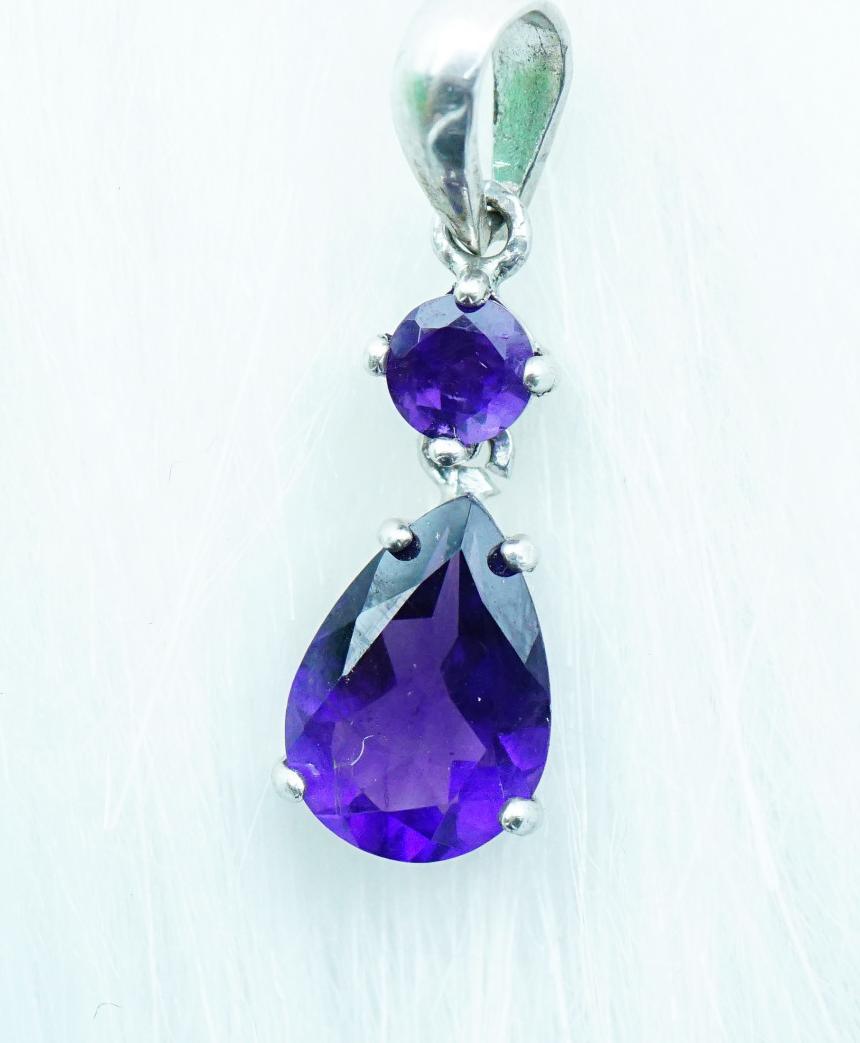 Mặt dây chuyền thạch anh tím Amethyst tự nhiên kiểu giọt nước