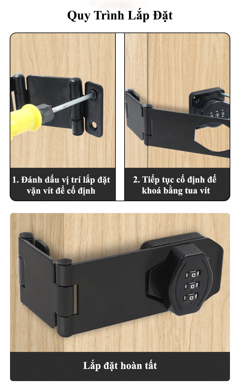 Chốt Khoá Mật Khẩu Khóa Cửa Tủ Kệ Ngăn Kéo Hộc Bàn KUNBE Chốt Lật Khóa Số Loại 3 Khúc
