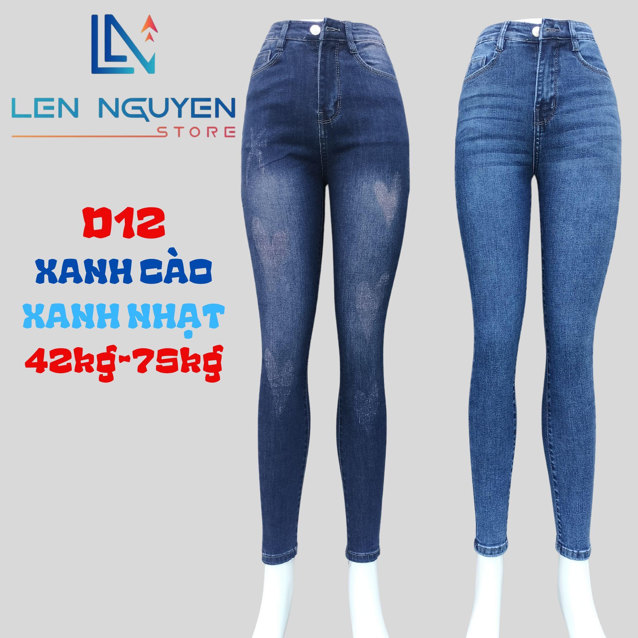 D12_Quần jean nữ, dài, lưng cao, quần bò nữ dáng ôm, quần rin nữ có big size, cho 42kg đến 75kg - Xanh Cào
