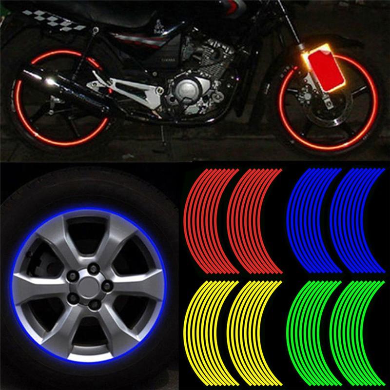 NEW 16Pcs Strips Reflective Motorcycle Car Rim Stripe Wheel Decal Tape Sticker StripsMotorcycle Car Rim Stripe Wheel Decal Tape Sticker Lots Reflective Motorcycle Tire Stickers Reflective Strip Tire Aperture Stickers Car Stickers